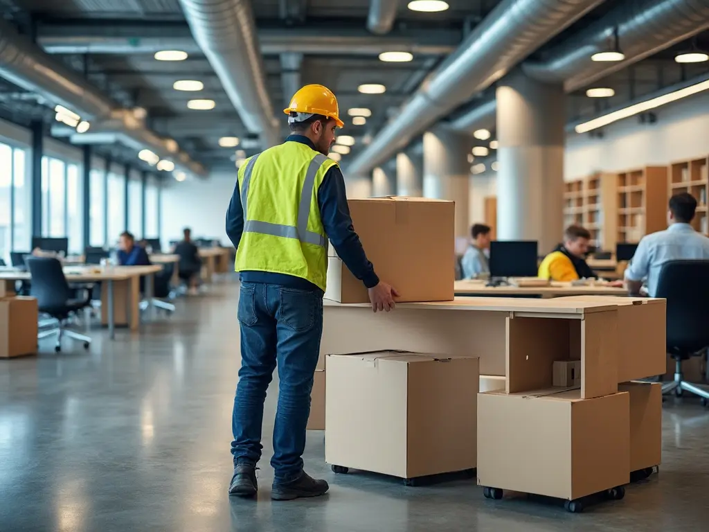 Workmen relocating an office.